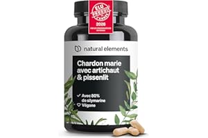 NATURAL ELEMENTS Complexe chardon Marie, pissenlit et artichaut – 120 gélules (4 mois) – fortement dosé avec 80% de silymarine – sans stéarate de magnésium, vegan