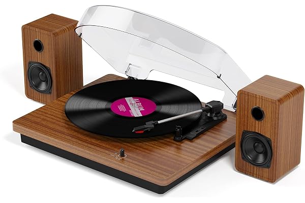 Platine Vinyle Bluetooth à Trois Vitesses et Haut-parleurs stéréo, Conversion des Sorties USB et RCA, Bois Couleur Bois Naturel