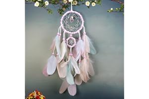MAIQIEU Dream Catcher, Night Moon Dream Catcher Hanging Decoration, Colorful pink Feather Craft Gifts, Wall Hanging Decoration Suitable for Children's Bedroom, Living Room and Girl's Dormitory