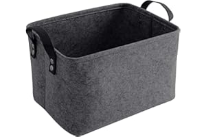LITLANDSTAR felt storage basket, faltbar filz aufbewahrungsbox für Regal,Wäsche,Schrank,Spielzeug oder Toilettenpapier, 33 * 20 * 23cm,dunkelgrau