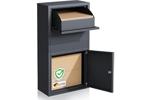 Floordirekt Boîte aux lettres et boîte à colis inoxydable et massive, boîte aux lettres et colis XXL, boîte aux lettres debout moderne, boîte à colis avec serrure à cylindre, boîte aux lettres Clement