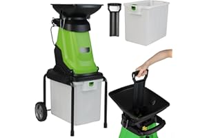 RELAX4LIFE 3000W Broyeur Végétaux et Branches Silencieux 2-EN-1 avec Bac 50L, 2 Roues de Transport, Ratio de Broyage 15:1, Broie Jusqu'à 45mm pour Compost Déchets Verts (Vert)