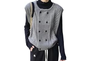 ALLOAONE Chaleco De Punto con Cuello Redondo Y Doble Botonadura para Mujer, Suéter Sin Mangas, Cárdigan Suelto, Camiseta Sin Mangas