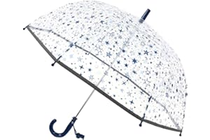 SMATI Przezroczysty parasol bąbelkowy dla dzieci SMARTBULLE - odblaskowy obramowanie: Wiatroszczelna; Średnica=71cm; Manualne otwieranie; Parasol dla dziewczynek; Wzór: niebieskie gwiazdki.