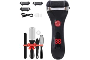 Jooayou Foot File Electric for Hard Skin, USB Rechargeable Waterproof Foot Scrub Callus Remover [with 3 Pumice Stone Rollers & 8 in 1 Foot Scraper Set] Foot Care Tool for Dry Dead Cracked Heel