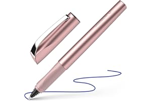 Schneider Ceod Shiny Stylo roller (pour droitiers et gauchers, épaisseur de trait M, avec cartouche d'encre bleu roi) rose poudré