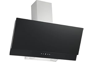 Respekta Cappa aspirante senza testa/cappa aspirante inclinata 90 cm/alloggiamento in acciaio inox con paralume in vetro bianco/funzione di scarico e ricircolo dell'aria, CH77090SA / A / 53-66 dB