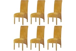 LANSHENG Fundas Cubiertas de Silla XL,Spandex elástico con Banda elástica, Fundas de Terciopelo para Silla de Comedor Grande para Restaurante, Banquete de Fiesta de Hotel (Mostaza,6 Fundas(XL))