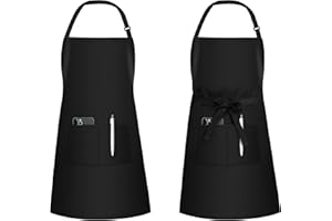 MAGNA COLLECTION 2 Pack Adjustable Bib Chef Aprons with 2 Pockets – Stylish Aprons for Men and Women – Ideal for Cooking, Kitchen, BBQ, Gardening, Restaurant & Coffee Shop