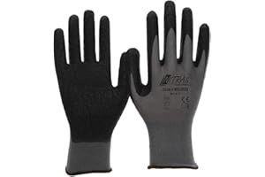 NITRAS Nylotex 3520 Nylon-Latexhandschuhe Arbeitshandschuhe 12 PAAR, Grau/Schwarz, 9/XL