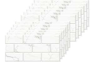 HLWDXNO1 White Brick Tile Stickers for Bathroom Kitchen Waterproof Vinyl Stick on Tiles Backsplash Self Adhesives Wall Tile Transfers Peel and Stick Tile Decals for Living Room - 30x15cm (12 Sheets)