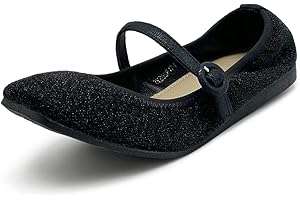 Ollio Women's Shoes Glitter Basic Mary Jane Elasticated Square Toe Ballet Flat SF1740, Black, 7 UK