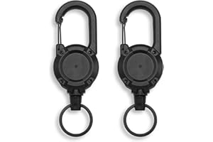 LBJFYHJN 2 llaveros retráctiles, llavero extensible con soporte para tarjetas, cordón con cable de acero de 60 cm, perfecto para llaves, tarjetas de identificación, tarjetas de acceso, Negro , Talla