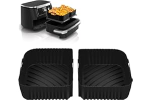 Hivio Silicone Air Fryer Liners for Ninja Flexi Drawer Air Fryer AF500UK/AF500UKCP, Air Fryer Accessories Reusable for Ninja foodi flexdrawer Dual air Fryer 10.4L af500uk, 2x5.2L (2 Packs-Black)