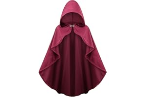 maxToonrain Medieval Costume with Hood Northern Knight Renaissance Hooded Cloak Vintage Gothic Witch Wizard Victorian Halloween Fancy Dress Costume (Dark Red,90cm-Women)