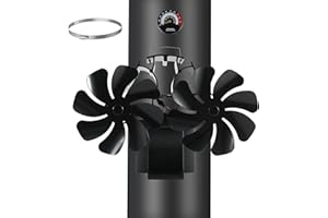 HAWCAFU Kaminventilator Magnetisch 3-in-1, Ofenventilator Kamin Ventilator Ohne Strom, Kaminlüfter mit Thermometer für Holz/Brennholz/Feuerstelle/Ofenrohr, Stove Fan for Fireplace, mit Ersatzteil Ring