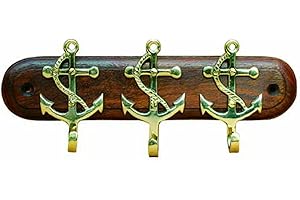 SEA-CLUB HANDELS-GMBH Schlüsselbrett mit 3 Ankerhaken aus Holz/Messing