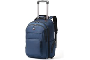 WIRABO Rucksack mit Rollen, 40L 17.3 Zoll Trolley Handgepäck Laptop Reisetasche mit Rollen Groß Rucksack füR Herren Arbeit, College, Blau