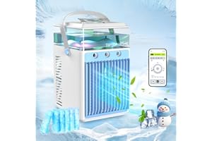 TIPTOP HOME Aire Acondicionado Portatil, Mini Aire Acondicionado Portatil Silencioso, 5 en 1 Climatizador Evaporativo, Enfriador de Aire, 3 Velocidades, 3 Modos de Pulverización, LED de 7 Colores, 800ml