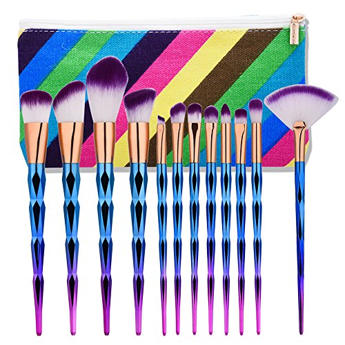 NEEDOON 12 Stück Rainbow Make Up Pinsel Set Foundation Powder Augenbrauen Eyeliner Blush Kosmetische Concealer Pinsel mit Lagerung Tasche - 2