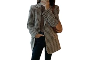 YAOTT Chaquetas de Traje y Blazers a Retro Cuadros Mujer,Chaqueta de Traje de Abotonadura Sencilla Slim Fit Manga Larga Blazer Traje de Oficina de Negocios Elegante Abrigo Otoño Invierno Cárdigan de Solapa