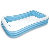 Intex Children's Inflatable Swimming Pool, Rectangular, 305 x 183 x 56 cm, 1,020 Litres, 3 Air Chambers, Stable, Drain Plug,