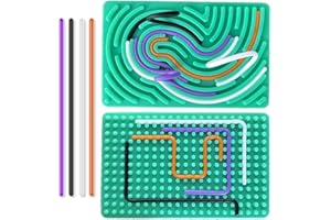 Albiuev Sensory Activity Board for Children, Silicone Fidget Toys for Calming, Stress, Anxiety, ADHD & Autism, Fine Motor Skill Board includes Portable Travel Bag & 20 Strings (Green)