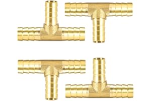 CL-LINK CL-Lin 4PCS Brass Hose Connector 3 Way T-Piece Brass Fuel Hose Joiner Pneumatic Hose Connector Tee for Compressed Air Oil Gas Pipe (8mm)
