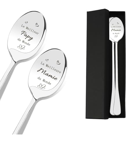 Lot De 2 Cuillères à Café Gravées - Cadeau Pour Grands-Parents (Papi/Mamie), En Acier Inoxydable, Lavable Lave-vaisselle - 7