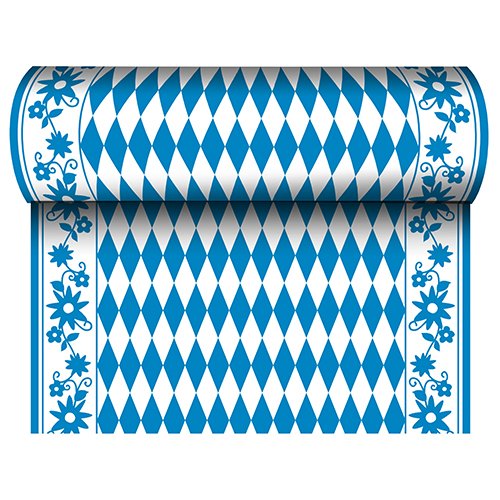 24 m x 40 cm Tischläufer, stoffähnlich, Airlaid "Bayrisch Blau" auf Rolle, lackiert Tischdecke Raute Oktoberfest