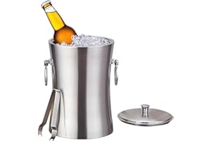 SANQIAHOME Kit secchiello per ghiaccio, 3 l, doppia parete in acciaio inox