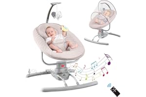 Djedjeo Transat Bebe, Balancelle Bebe Electrique 0 à 10 kg, avec 3 Vitesses de Balancement,8 Berceuse, Prise/Mise Sous Tension de la Batterie, Harnais à 3 Points,Télécommande, Base Stable