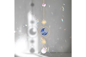 Sahoottie Lapis Lazuli Crystal Sun Catcher Moon Sun Catcher for Window Garden Hanging Crystal Rainbow Sunlight Catcher