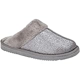 OnlineshoeSlip On Faux Fur Trimmed Slipper 7 UK Sparkle Silver