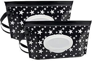 BCANT Tragbare Baby-Feuchttücherbeutel, wiederverwendbar, nachfüllbar, umweltfreundlich, leicht, für Reisen (2 Stück, schwarzer Stern)