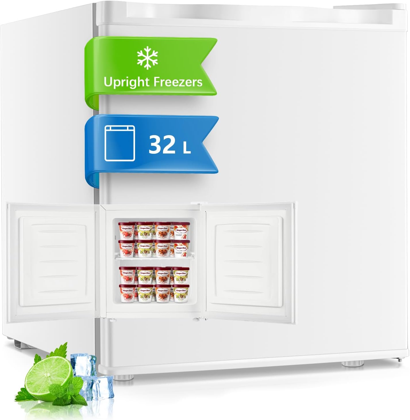 FOHERE Table Top Mini Freezer 32L, Small Freezer with 7 Adjustable Temperature, Energy Efficient, 4 Star Freezing,Removable Wire Shelf for Bedrooms/Home/Apartment/Office, White
