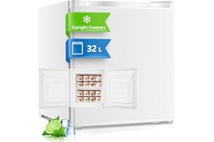 FOHERE Table Top Mini Freezer 32L, Small Freezer with 7 Adjustable Temperature, Energy Efficient, 4 Star Freezing,Removable Wire Shelf for Bedrooms/Home/Apartment/Office, White