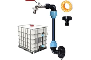 SUVEK Robinet Cuve 1000L avec Col de Cygne Allongé, Adaptateur IBC 2" NPS avec Sortie 3/4", Raccord pour Récupérateur d’Eau de Pluie, Accessoire Cuve IBC Réservoir Jardin Compatible Tuyau 1/2" 3/4"