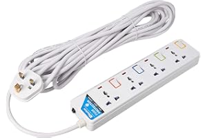 Narken E-Series Electric Universal Extension Cord 4 Socket 10 Meter Power Strip wire, 13A Fuse surge With Separate Single Switch and Indicate light, Max 13A, 3250W, AC 250V