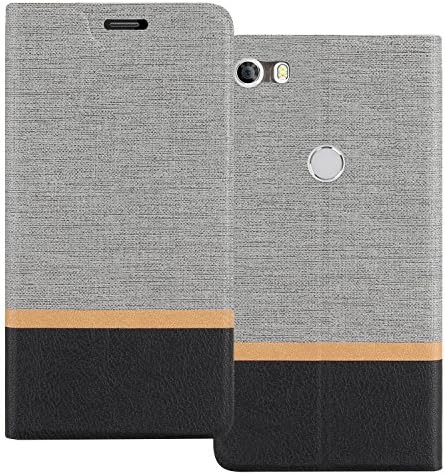Alcatel Idol 5 Case, Shanphone Color block Premium quality PU leather Flip cover with ID / Card Slot for Alcatel Idol 5, Gray