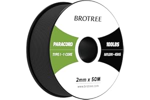 Brotree Paracord 2mm 50M Corda Nylon 1 Filo Corda di Sopravvivenza Tipo I per Esterno, Artigianato, Fatto a Mano - 45 kg Carico di Rottura (Nero)