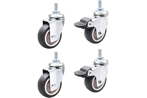 CICIING Ruedas giratorias para muebles, M8, ruedas pequeñas para muebles, 2 ruedas con freno y 2 sin frenos, giratorias 360°, ruedas de goma antideslizantes para interiores y exteriores (2 pulgadas)