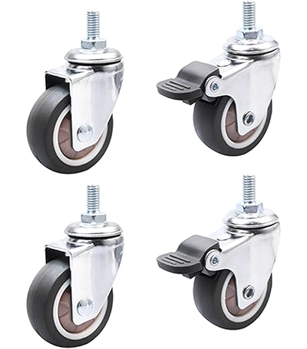 Low Profile Trundle Bed Casters - Set Of 4, 2 Inch Wheels, Side Mount Plate For Cabinets & Roll-Out Beds