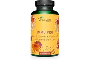Complexe IMMUNITÉ | Echinacea, Gingembre, Vitamines C et D3, Zinc, Sélénium | 120 Gélules | DÉFENSE IMMUNITAIRE | Vegan & Sans Additifs | Vegavero®