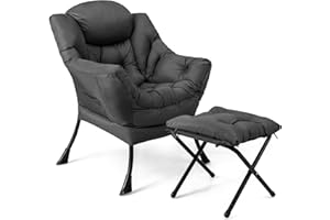 ‎COSTWAY COSTWAY Sessel mit Hocker, Relaxsessel mit Armlehnen, Seitentasche & Fußstütze, Loungesessel, Fernsehsessel, Ohrensessel für Wohnzimmer, Schlafzimmer, Büro (Grau)