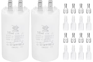 PATIKIL CBB60 16uF Run Capacitor,2 Pcs AC450V 4 Pin Double Insert with Sheath Spring, White