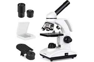 Tuword Mikroskop für Kinder und Studenten 40-1000X, Biologisches Labormikroskop-Set, pädagogisches Monokularmikroskop mit Griff, Okularen (WF10X/25X) und 10 Objektträger, mit Telefonadapter