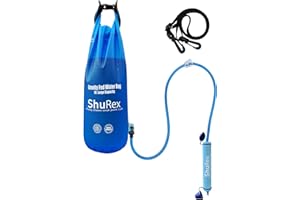 ShuRex Gravity Fed Water Filtration System with Adjustable Tree Strap, 6L Large Gravity Bag with Filter Straw, Water Purifier Survival for Travel, Backpacking, and Emergency Preparedness (6L)