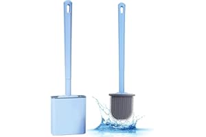 Scopino Bagno,Guimey Scopino WC Silicone,Scopino per WC a prova di perdite per una pulizia profonda,Supporto per Spazzolone WC Bagno Autoportante/a Parete (Blu)