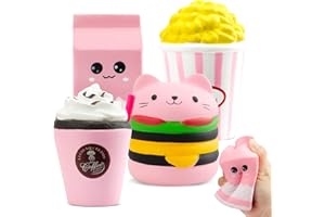 DJLLA 4 Pezzi Giocattoli Squishy, Antistress Ansia Autismo Squishies Giocattoli Adorabili Kawaii Giocattoli Sensoriali Morbidi per Ragazze Bambini e Adulti, Regali di Compleanno di Natale